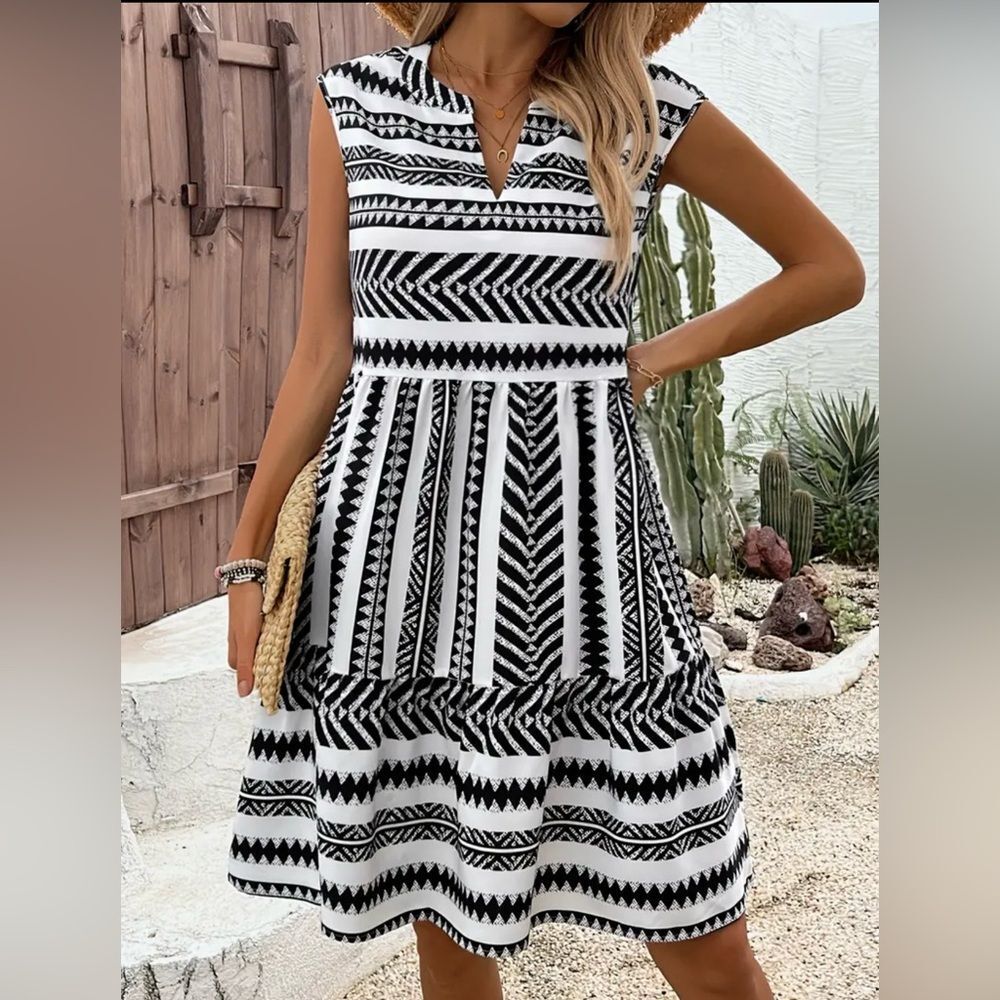Black and White Tribal Print Boho Dress